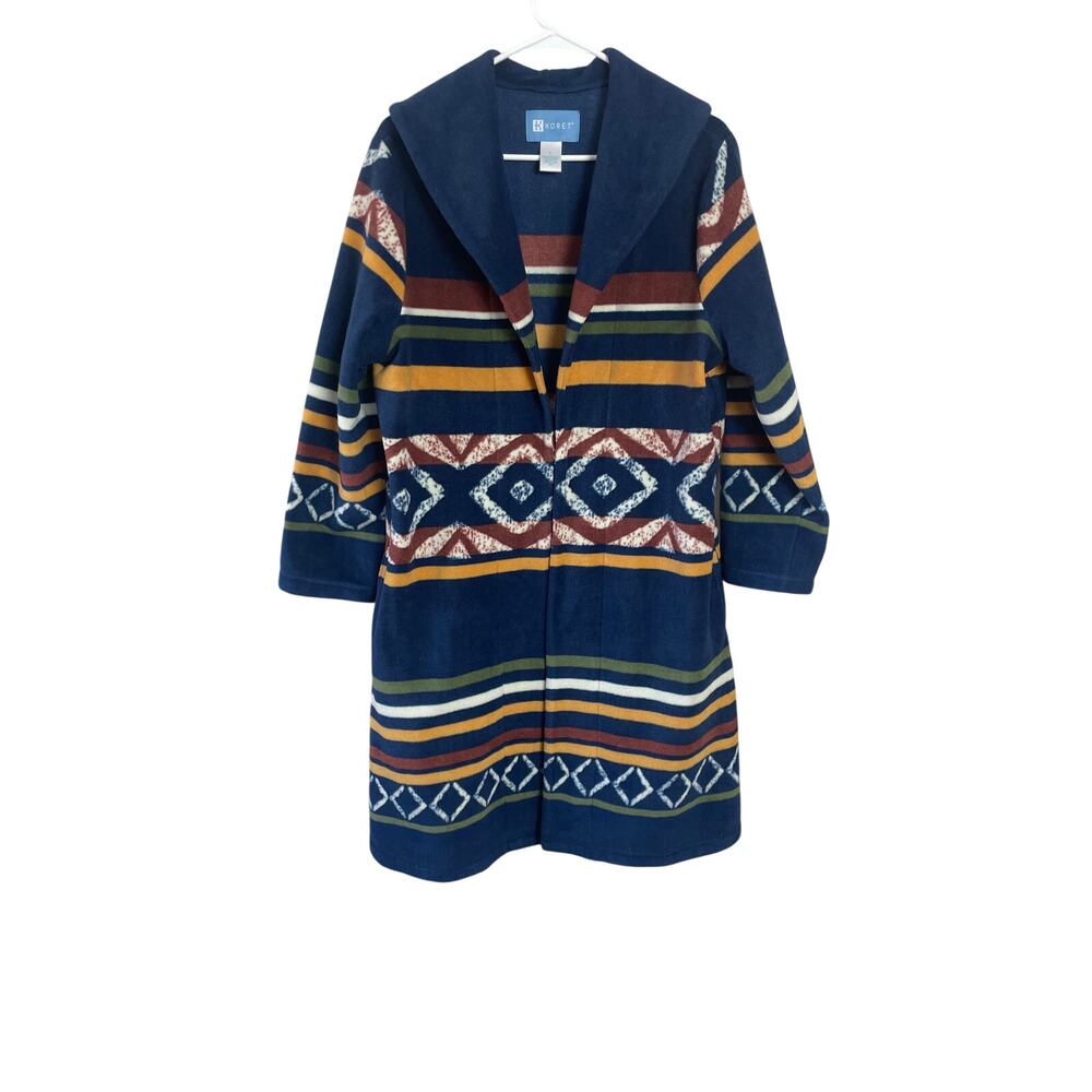 Koret Southwestern Long Fleece Cardigan Sweater Lightweight Coat Large Country